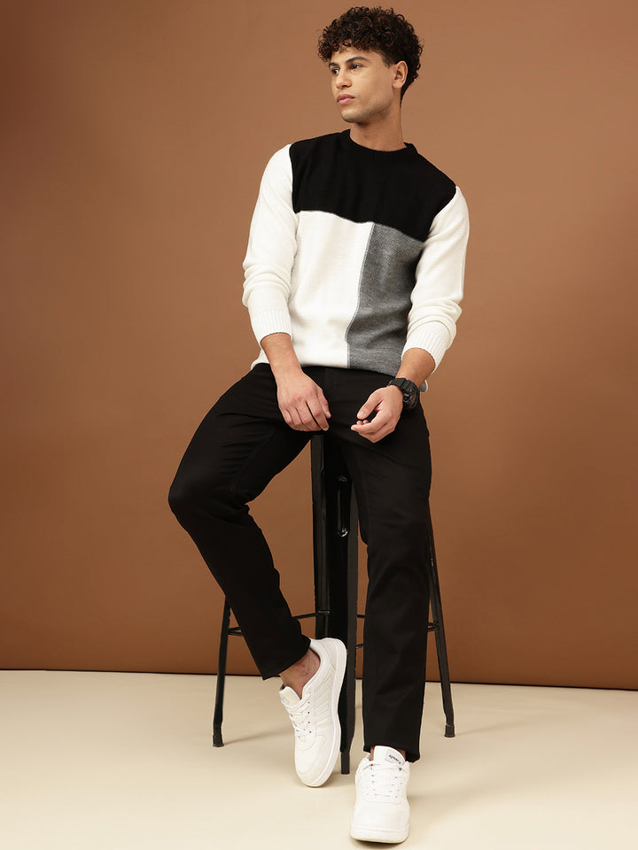 Richlook Men Black & Grey Sweater