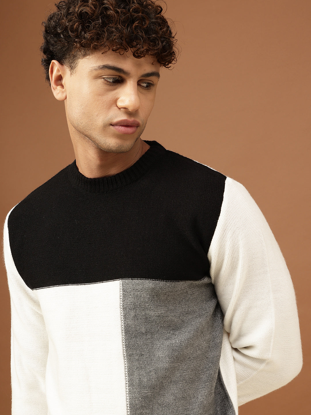 Richlook Men Black & Grey Sweater