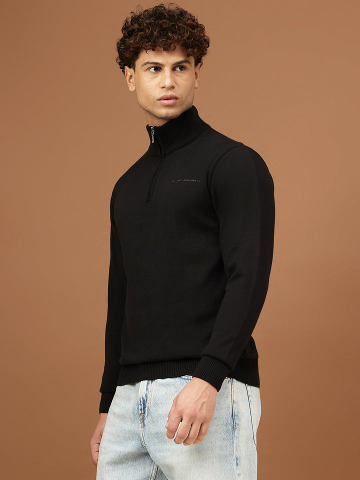 Richlook Men Black Half Zipper Sweatshirt