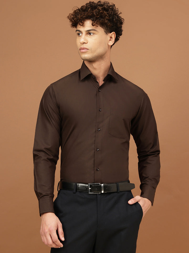 Richlook Men Brown Full Sleeve Formal Shirts