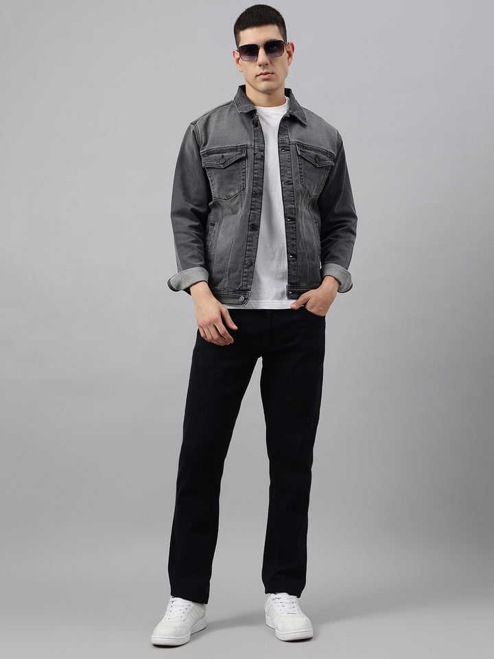 Richlook Men Grey Denim Jacket