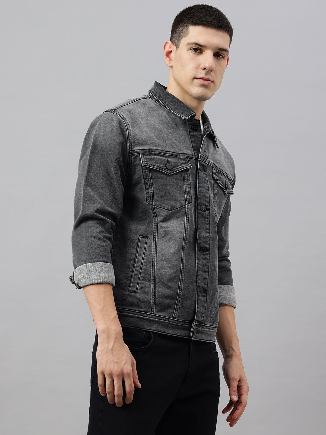 Richlook Men Grey Denim Jacket