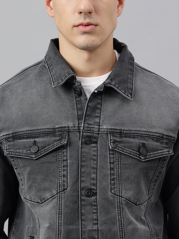 Richlook Men Grey Denim Jacket