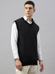 Richlook Men Sleeveless V-Neck Black Anthra Sweater