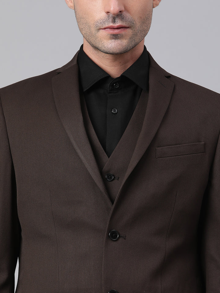 Men Brown 3 Piece Solid Formal Suit