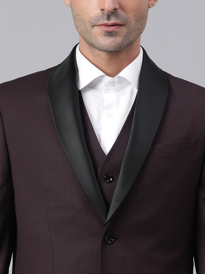 Men Wine 3 Piece Solid Formal Suit with a detachable lapel