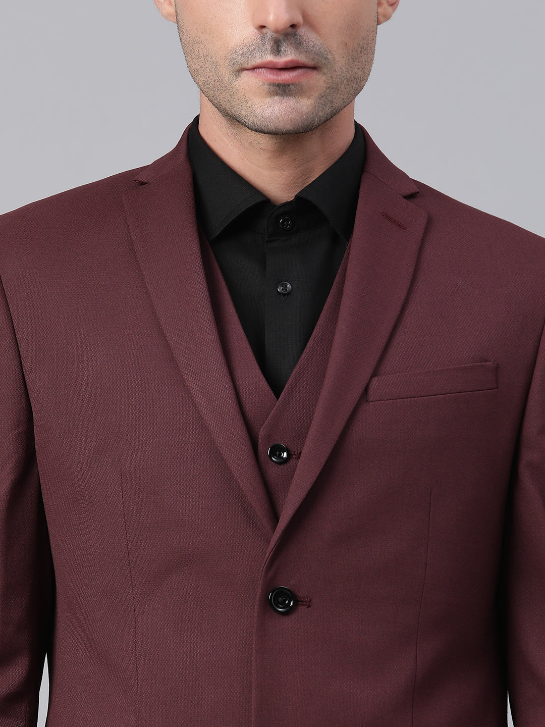 Men Wine 3 Piece Solid Formal Suit