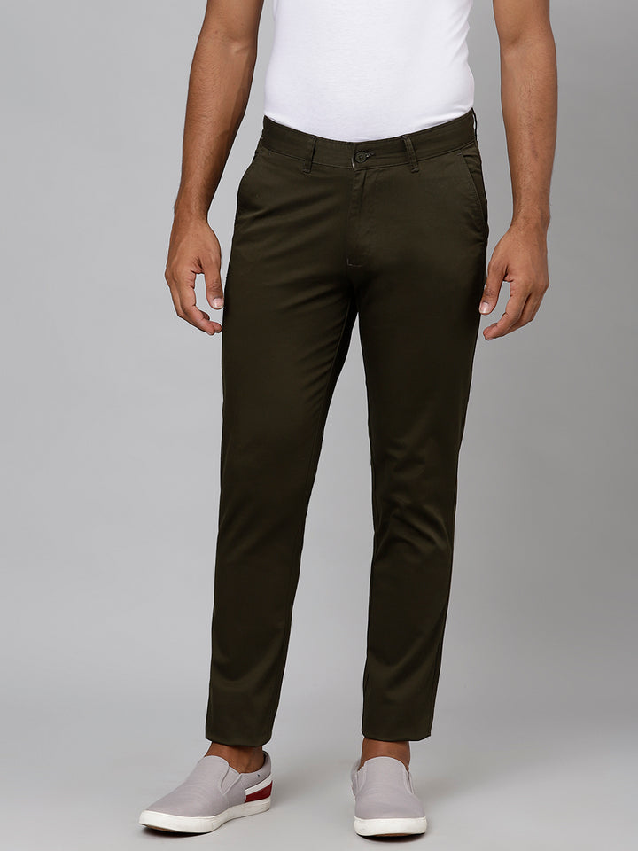 Men Olive Slim Fit Mid Rise Casual Trouser