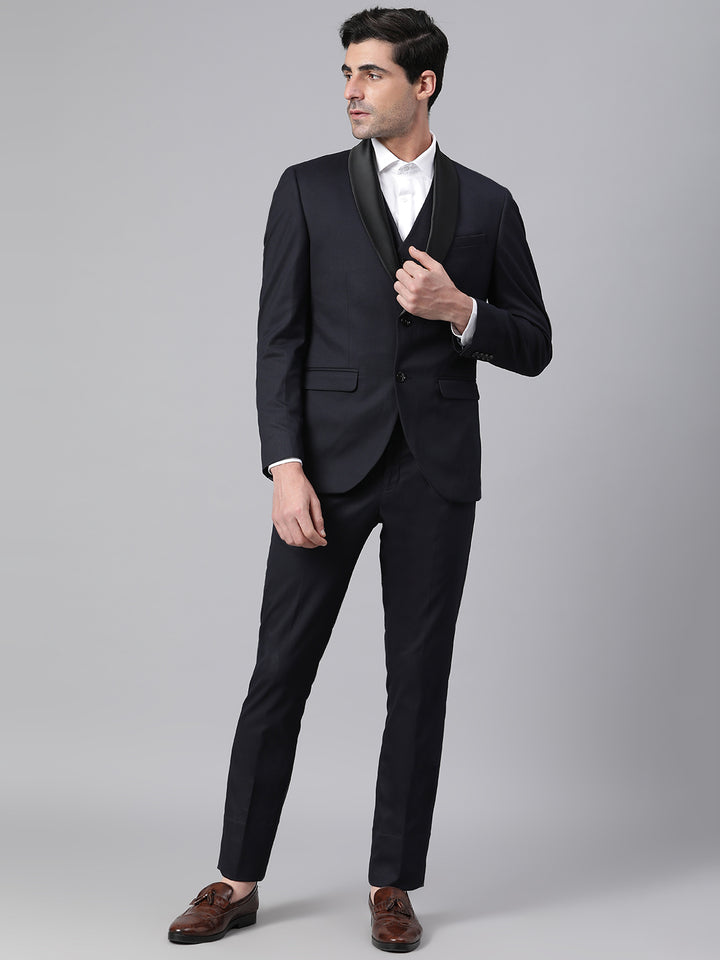 Men Navy 3 Piece Solid Formal Suit