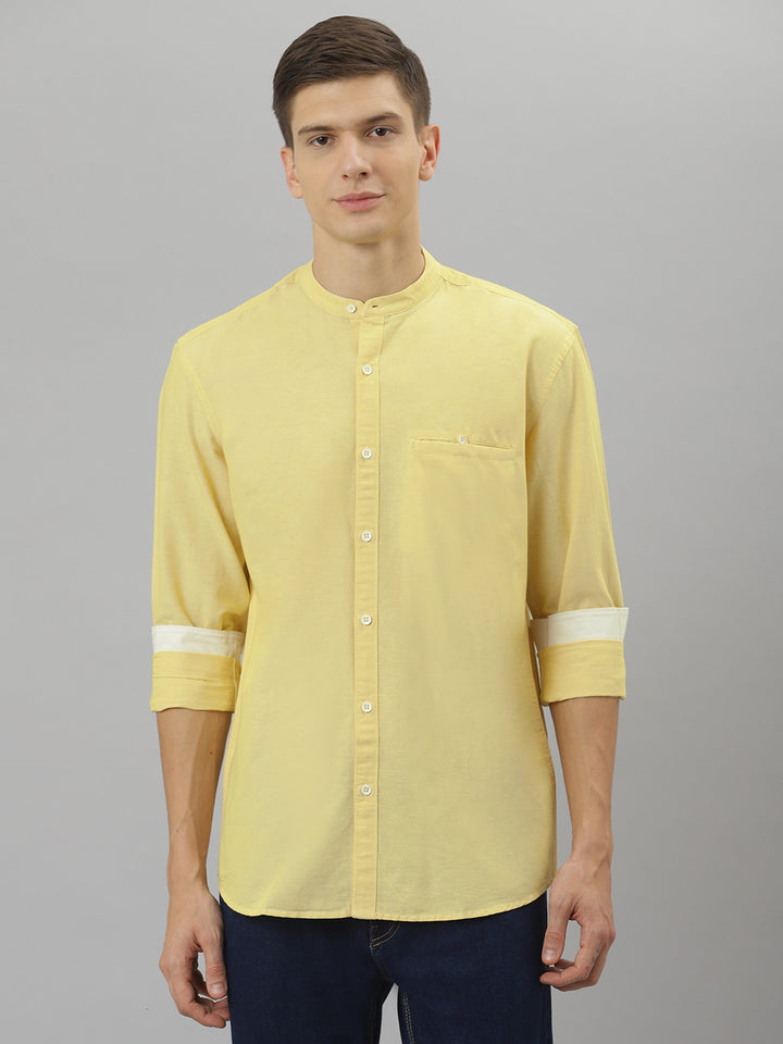 Men Yellow Slim Fit Solid Casual Shirt