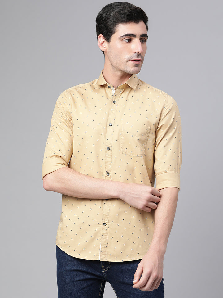 Men Khaki Slim Fit Printed Casual Shirt