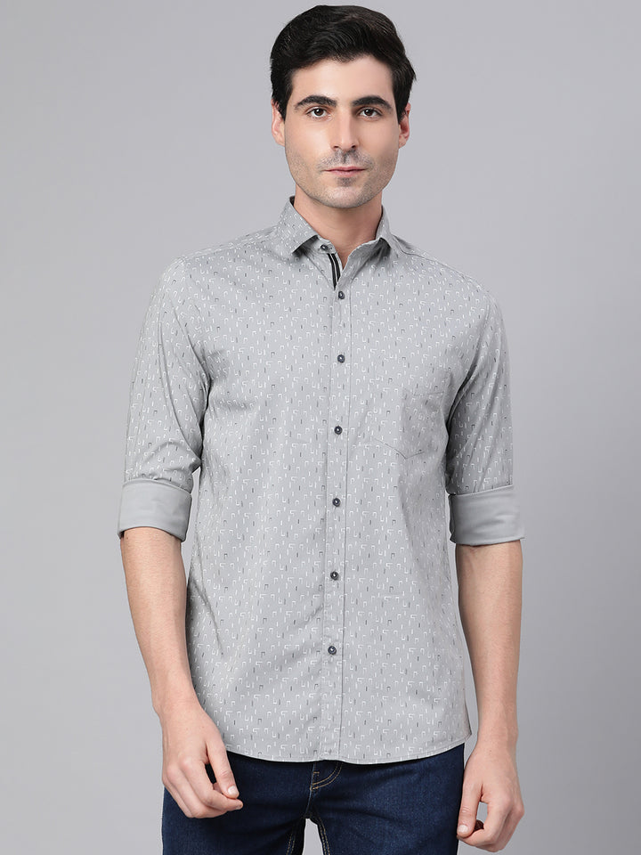 Men Grey Slim Fit Printed Casual Shirt