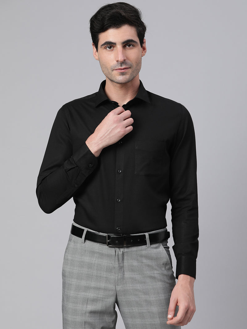 Men Black Regular Fit Solid Formal Shirt