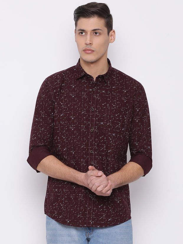 Wine Slim Fit Casual Shirt