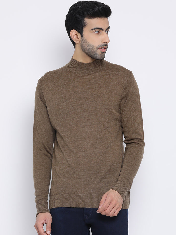 Brown Round Neck Casual Sweater