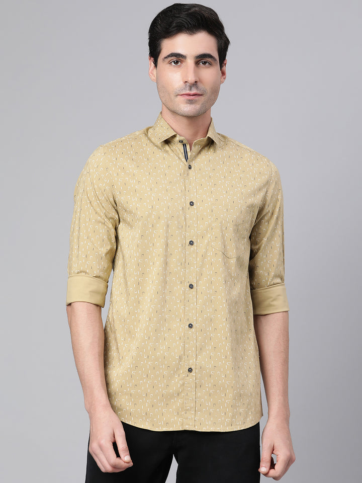 Men Khaki Slim Fit Printed Casual Shirt