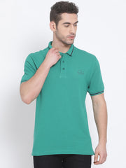 Men Green Regular Fit Solid Polo Neck T-Shirt