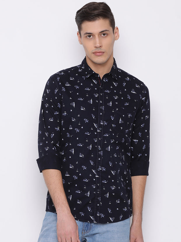 Navy Slim Fit Casual Shirt