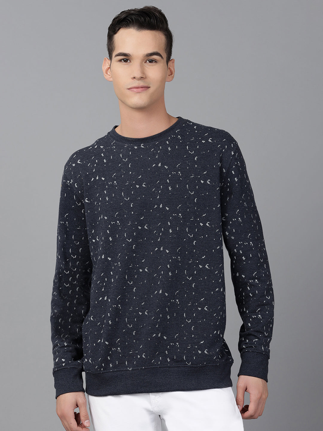 Men Navy Regular Fit Crew Neck Sweat Shirt