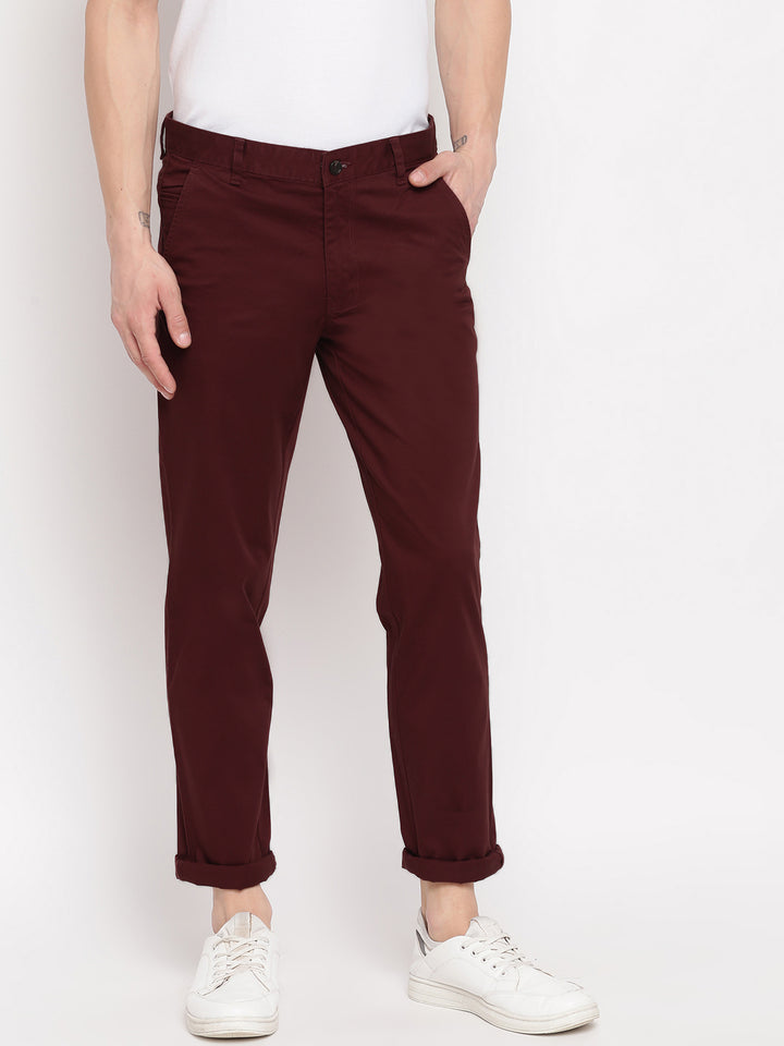 Men Maroon Casual Slim Fit Trouser