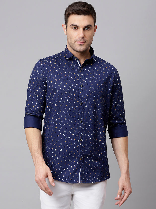 Men Navy Slim Fit Printed Casual Shirt