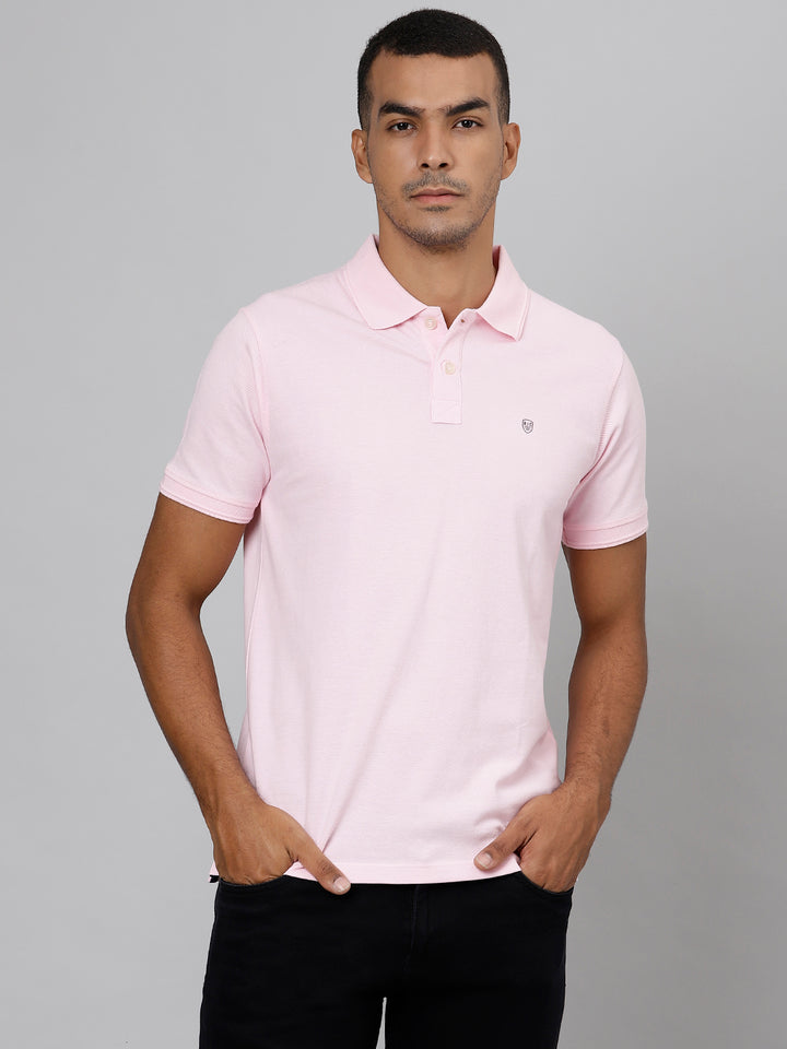 Men Light Pink Regular Fit Solid Polo Neck T-Shirt