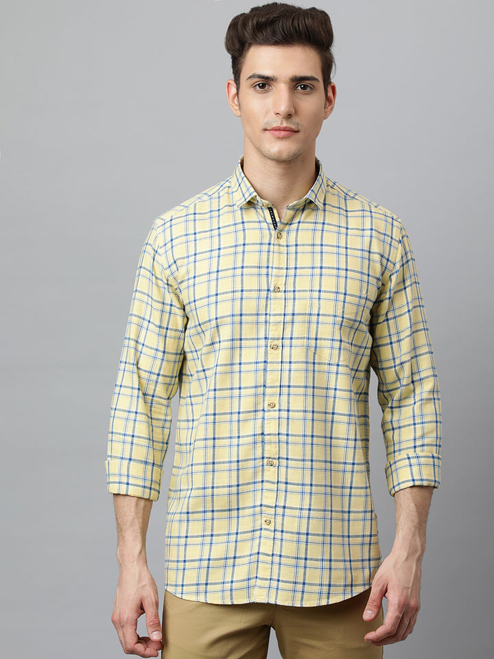 Men Yellow Slim Fit Checkered Casual Shirt