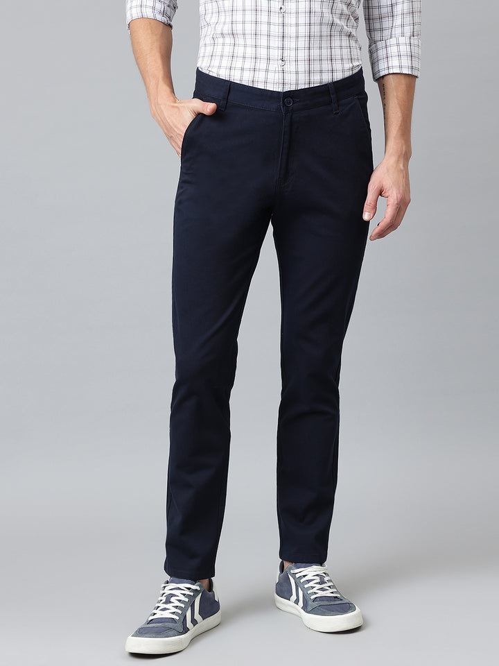 Men Navy Slim Fit Mid Rise Casual Trouser