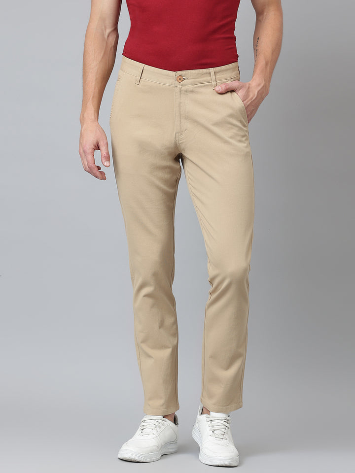 Men Beige Slim Fit Mid Rise Casual Trouser