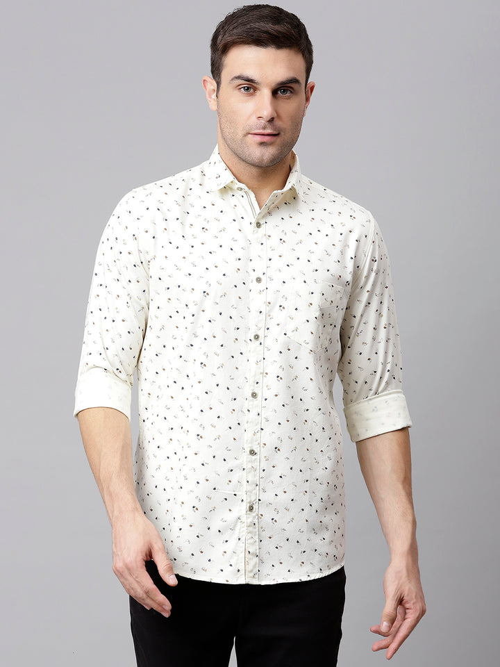 Men Beige Slim Fit Printed Casual Shirt