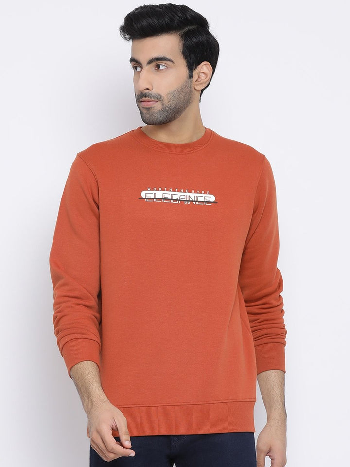 Men Rust Regular Fit Crew Neck Rust Sweat Shirt