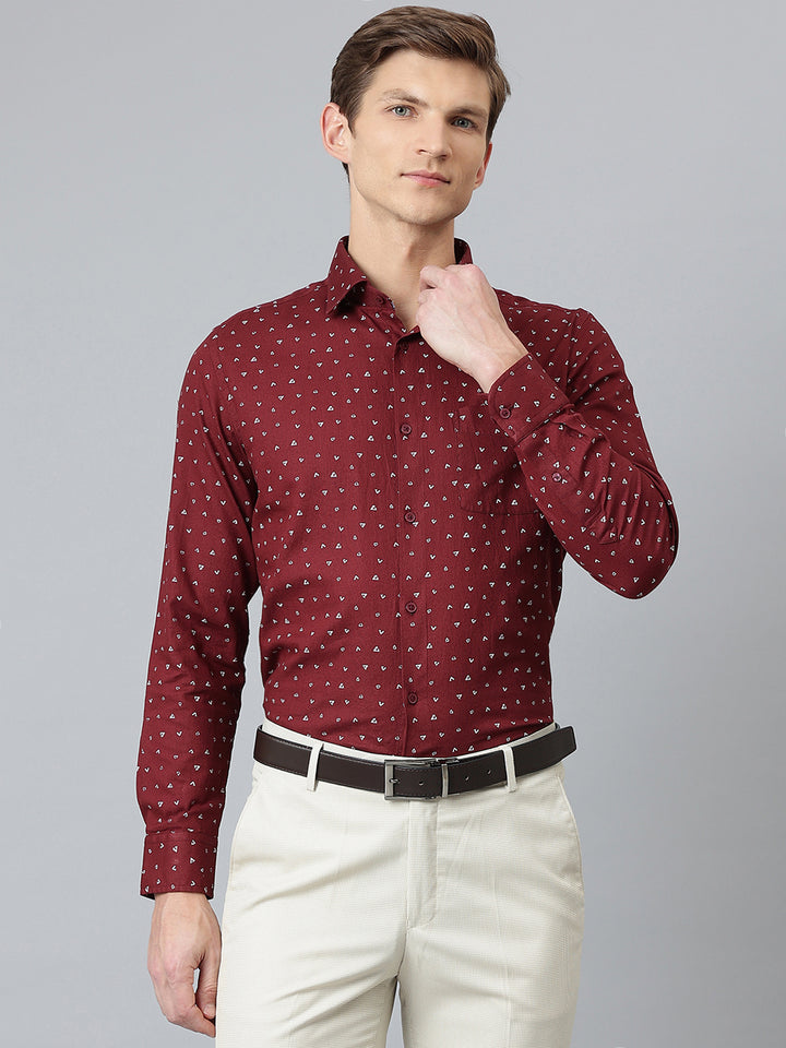 Men Wine Regular Fit Solid Formal Shirt