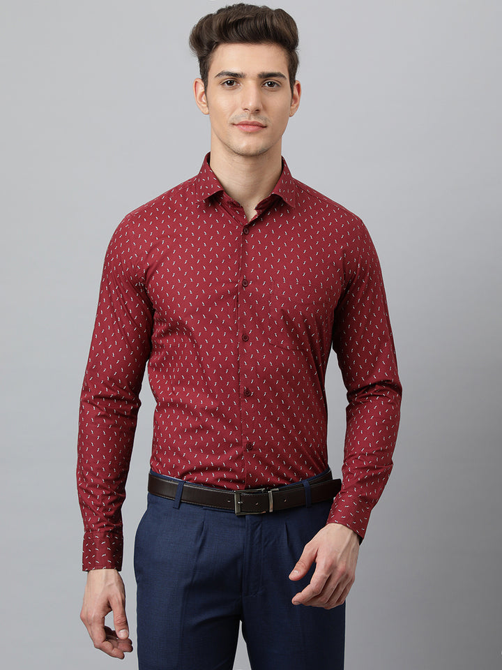 Men Wine Slim Fit Printed Club Wear Shirt