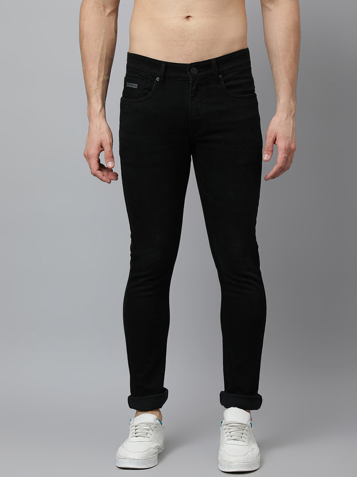 Men Slate Black Slim Fit Mid Rise Clean Look Stretchable Jeans