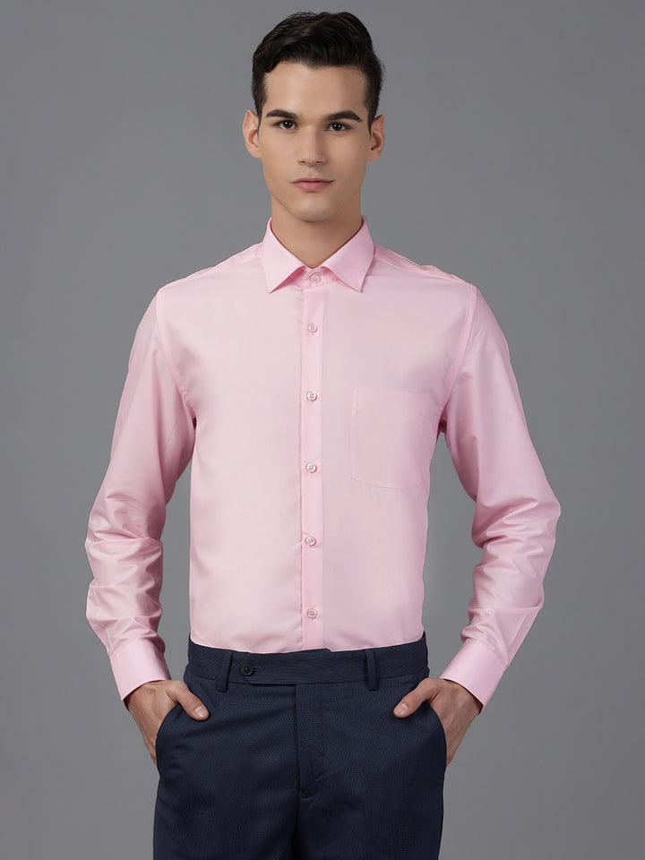 Men Baby Pink Regular Fit Solid Formal Shirt