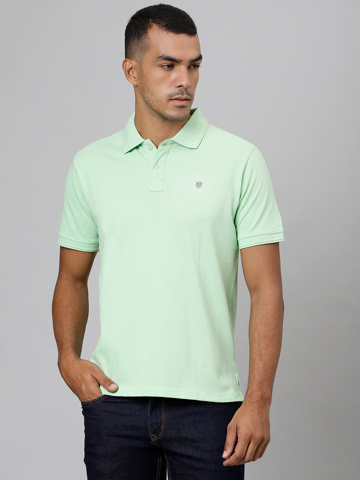 Men Neon Green Regular Fit Solid Polo Neck T-Shirt