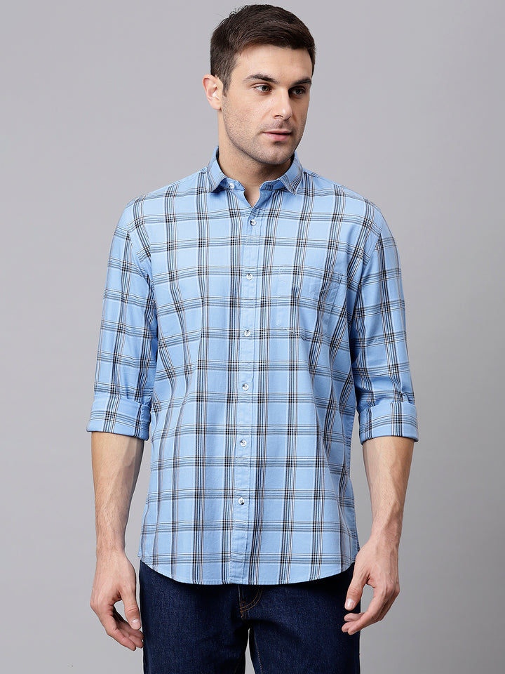 Men Sky Slim Fit Checkered Casual Shirt