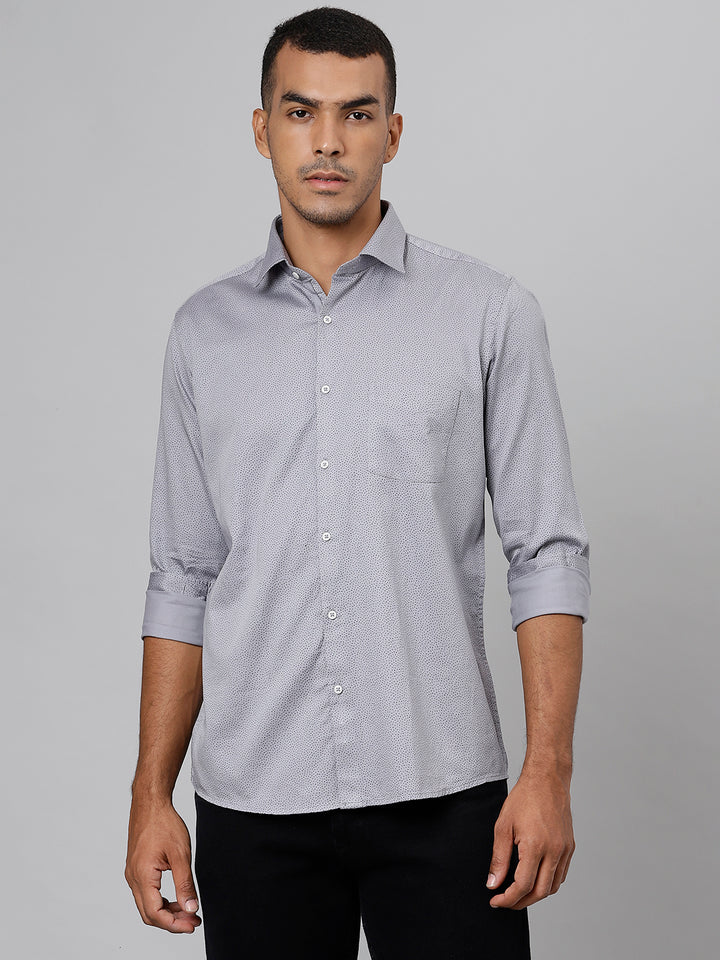 Men Grey Slim Fit Printed Club Wear Shirt