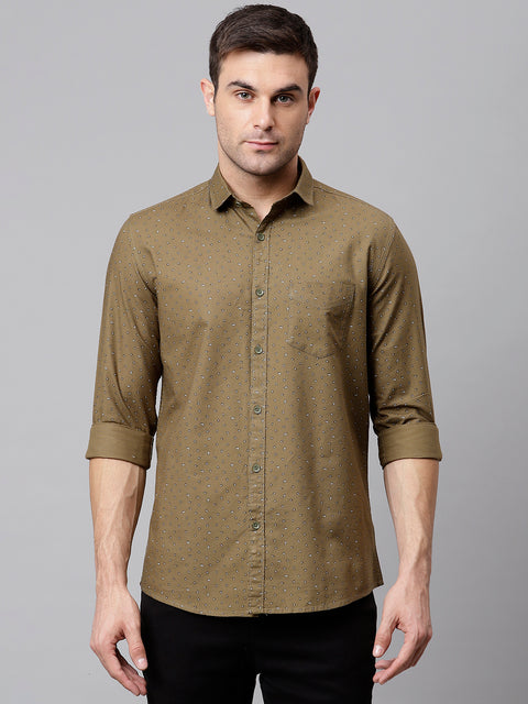 Men Olive Slim Fit Printed Casual Shirt