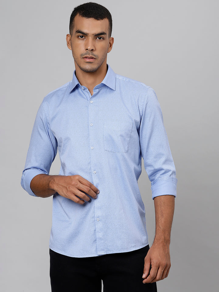 Men Blue Slim Fit Printed Club Wear Shirt