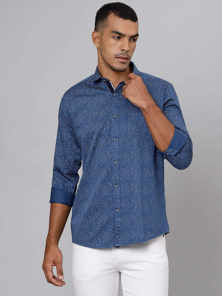 Men Blue Slim Fit Printed Casual Shirt