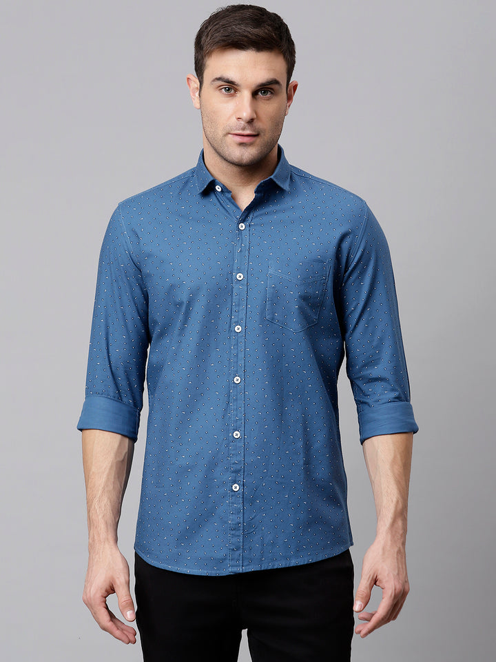 Men Teal Slim Fit Printed Casual Shirt