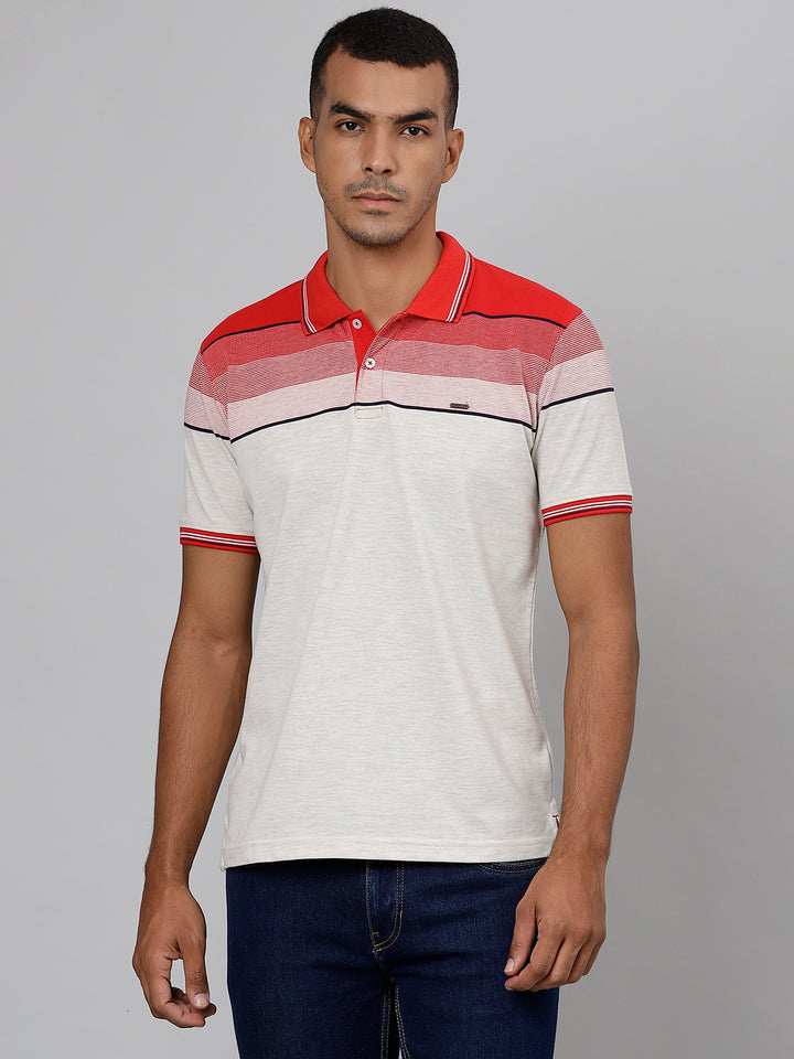 Men Red Regular Fit Color Blocked Polo Neck T-Shirt