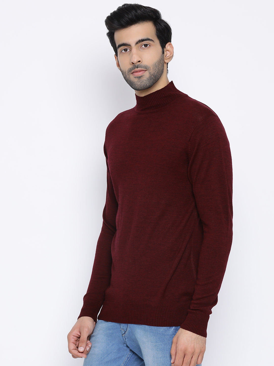 Wine Round Neck Casual Sweater