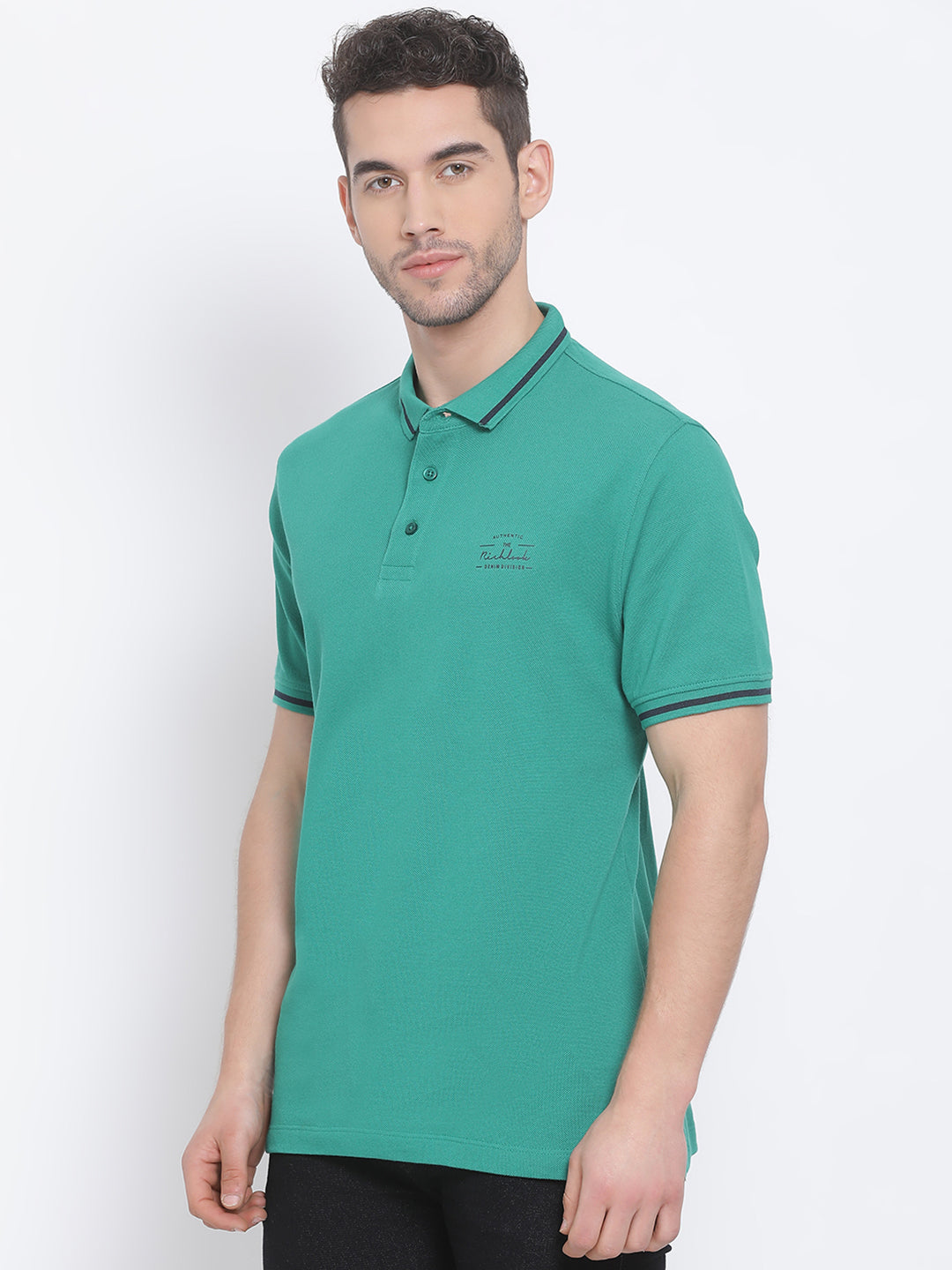 Men Green Regular Fit Solid Polo Neck T-Shirt