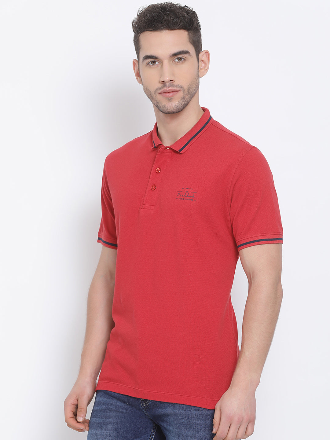 Men Red Regular Fit Solid Polo Neck T-Shirt