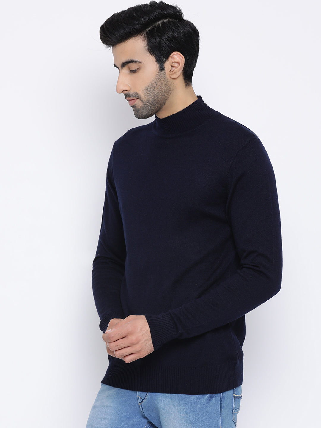 Navy Round Neck Casual Sweater