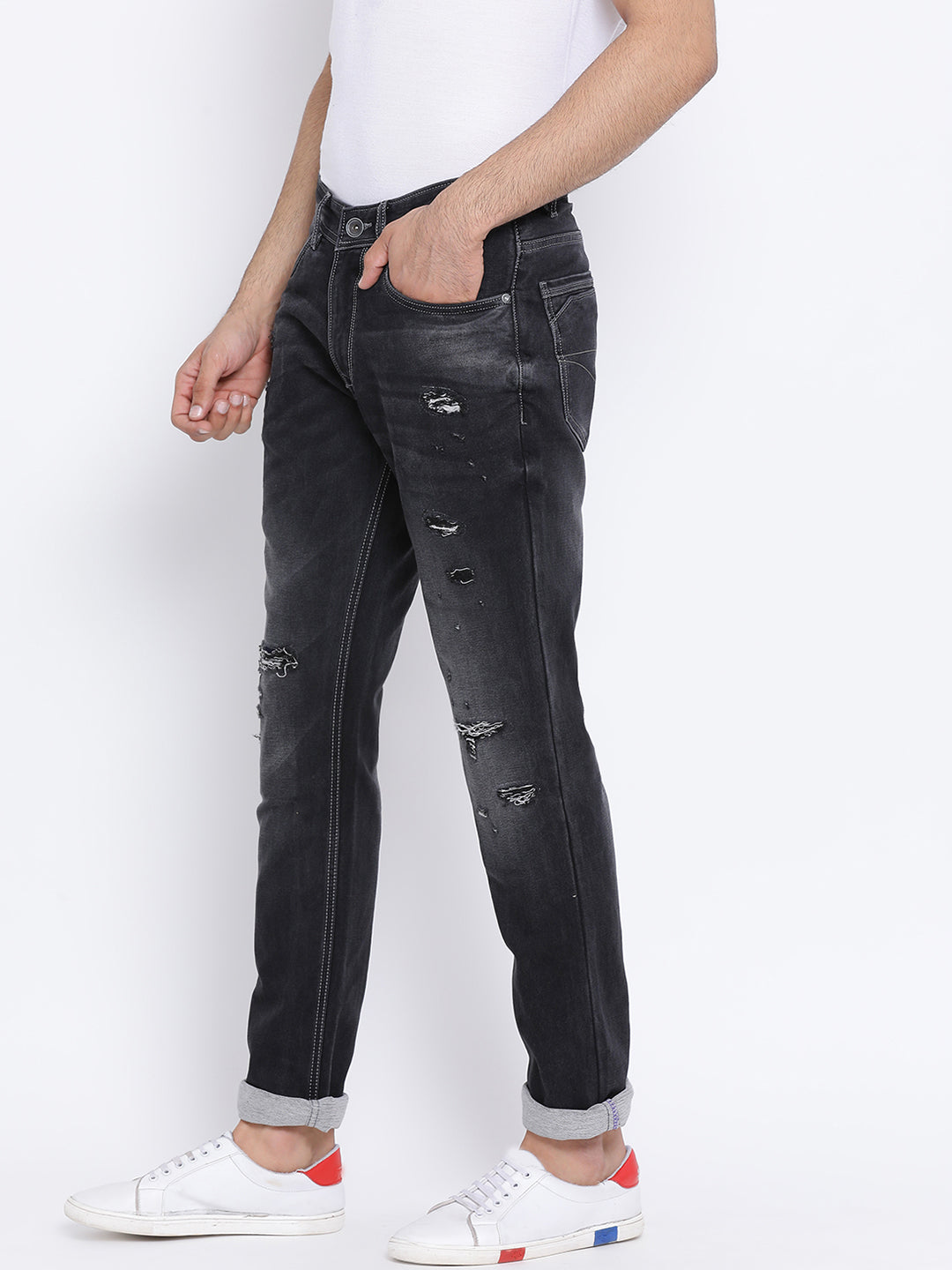 Men Smoke Mid Rise Stretchable Jeans