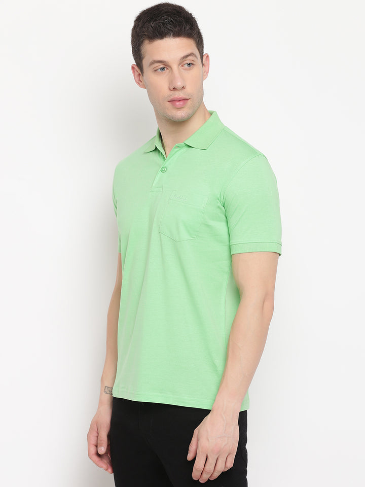 Lime Green Regular Fit Polo Neck T-Shirt