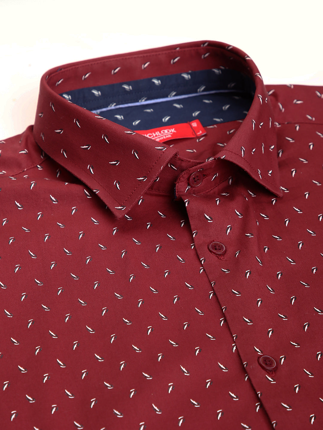 Men Wine Slim Fit Printed Club Wear Shirt